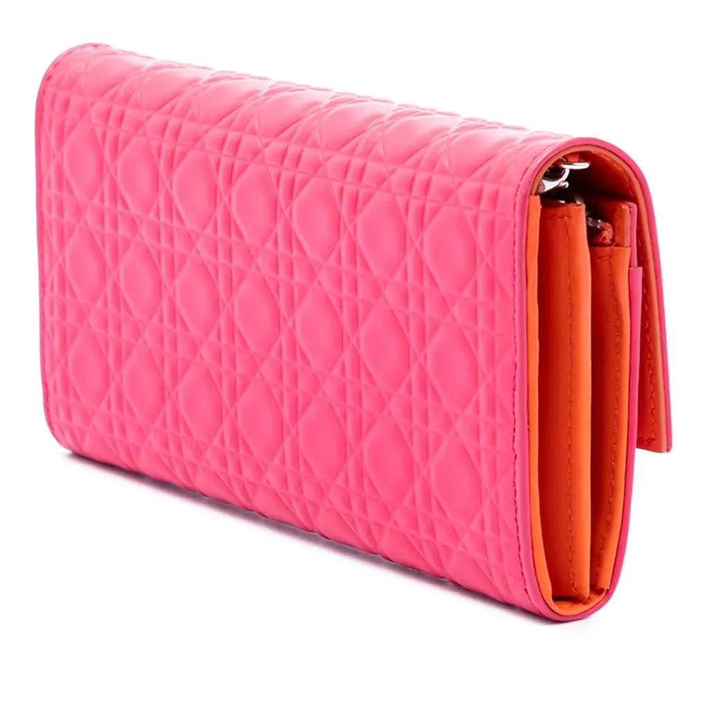 Dior Bicolor Lambskin Cannage Lady Dior Wallet on Chain Pink Leather Very good - Back View