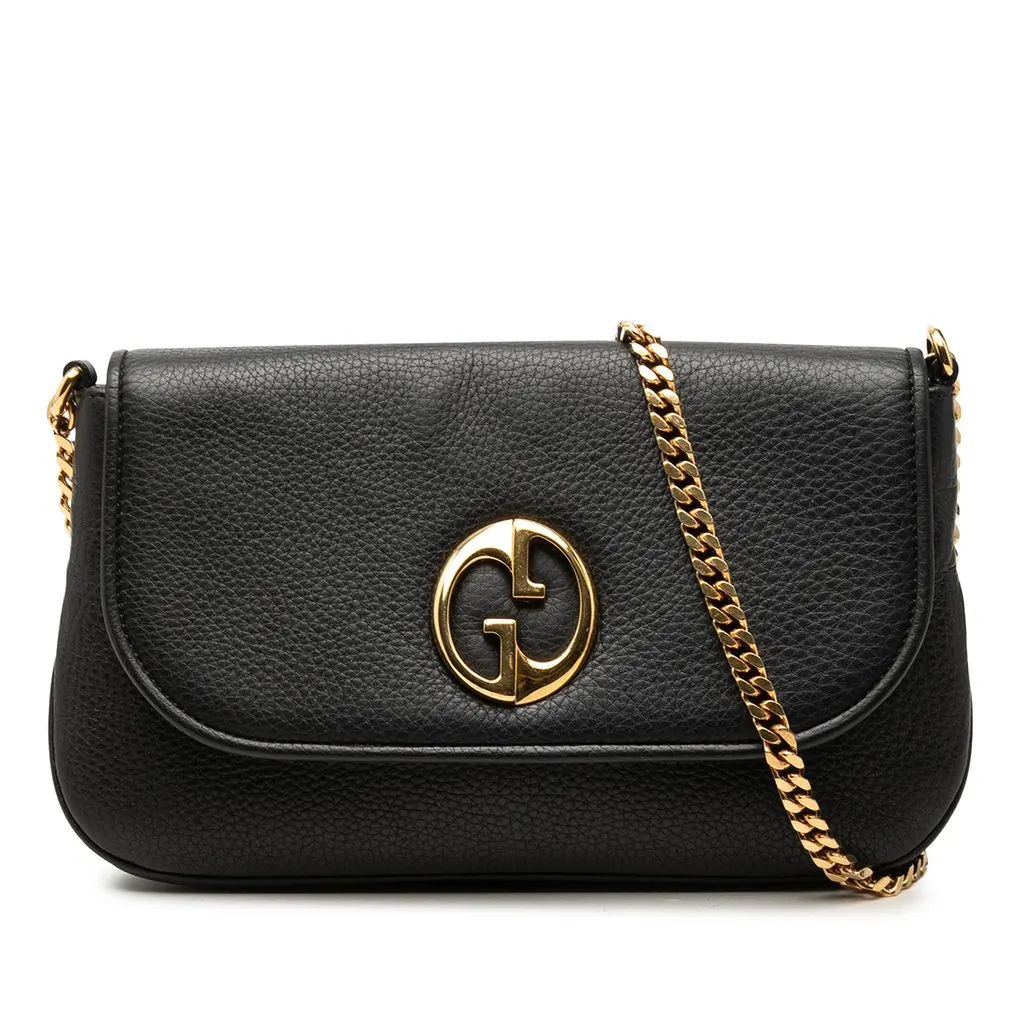 Gucci Medium Calfskin 1973 Chain Shoulder Bag Black Leather Very good - Front View