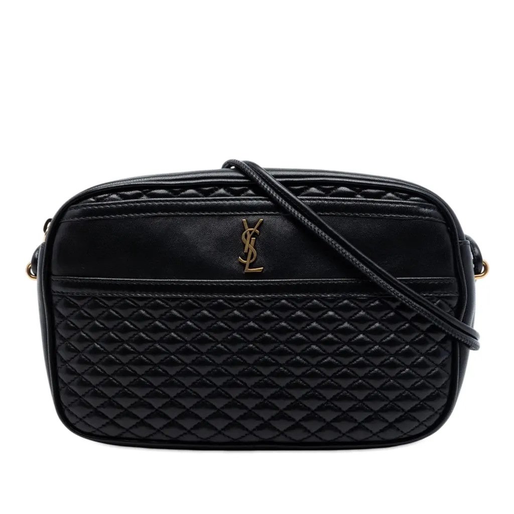 Saint Laurent Quilted Lambskin Victoire Camera Bag Black Leather Very good - Front View