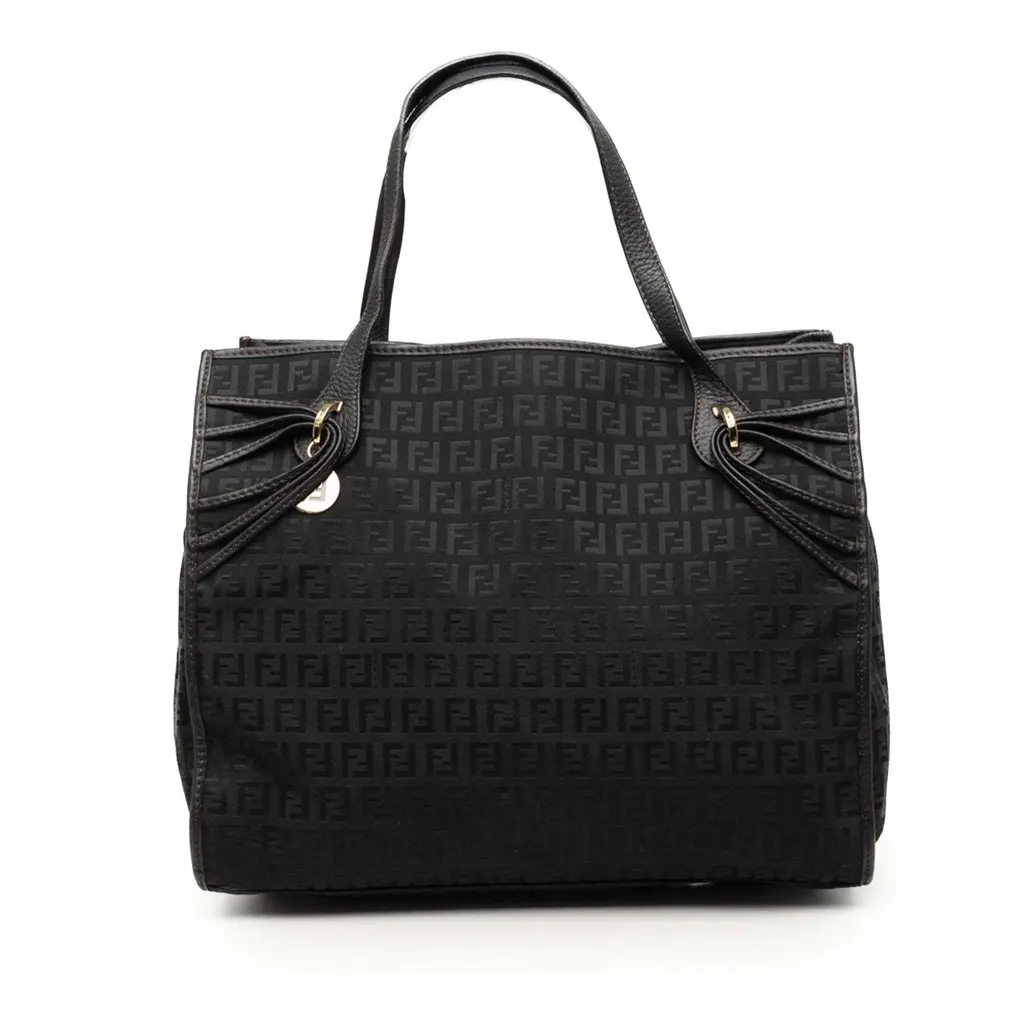 Fendi Zucchino Canvas Tote Black Canvas Good - Front View