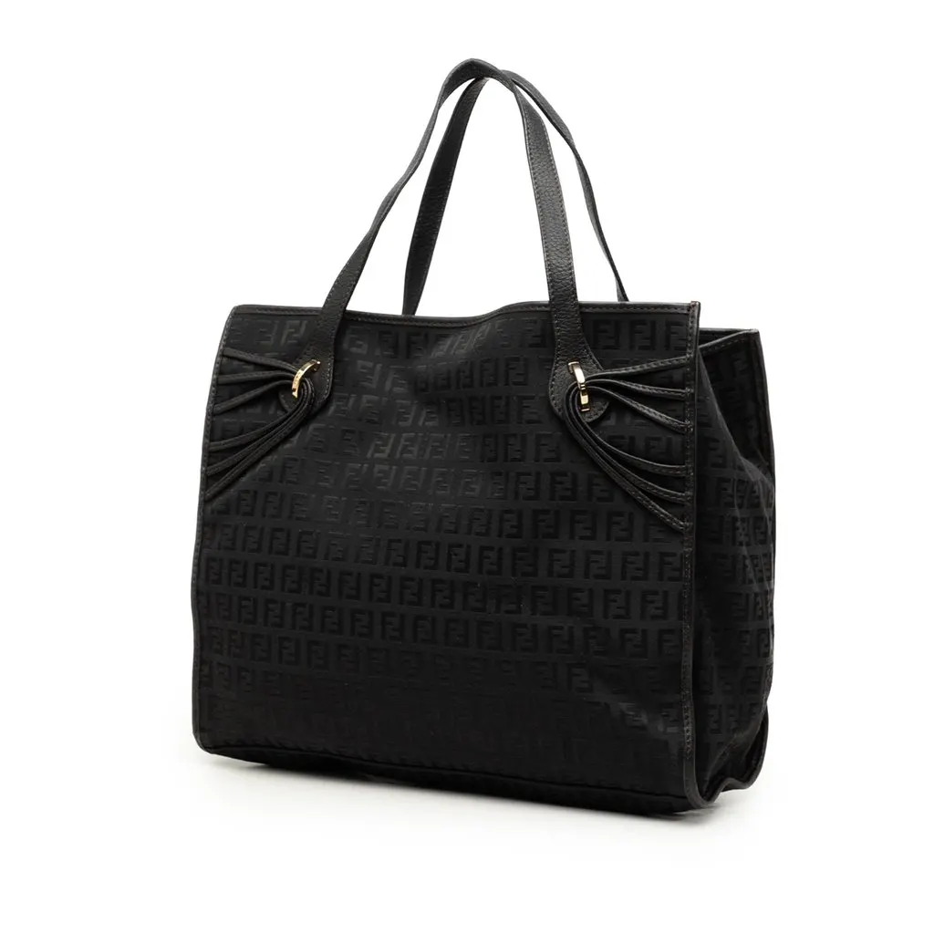 Fendi Zucchino Canvas Tote Black Canvas Good - Back View
