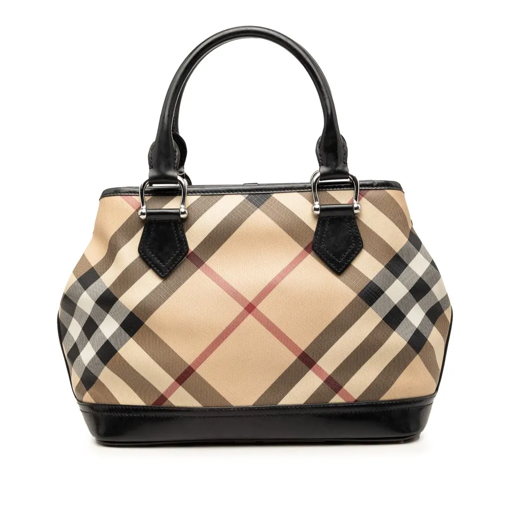 Burberry Supernova Check Coated Canvas Handbag Beige Good - Front View