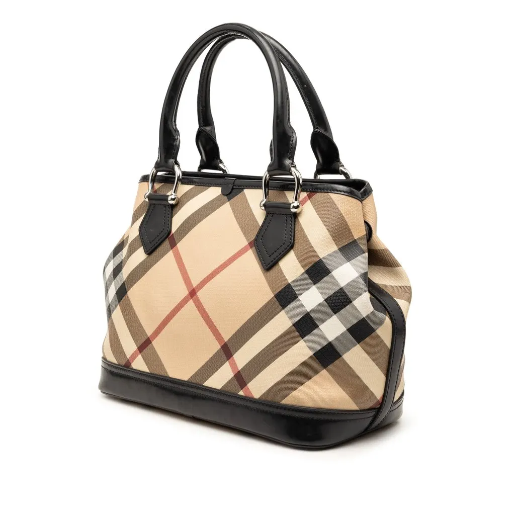 Burberry Supernova Check Coated Canvas Handbag Beige Good - Back View