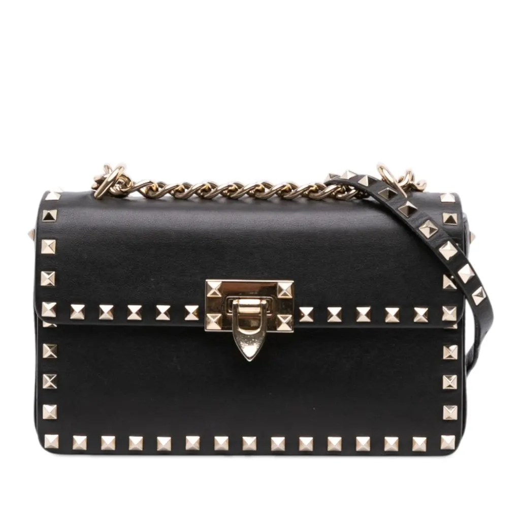 Valentino Small Leather Rockstud Flip Lock Chain Crossbody Black Leather Very good - Front View
