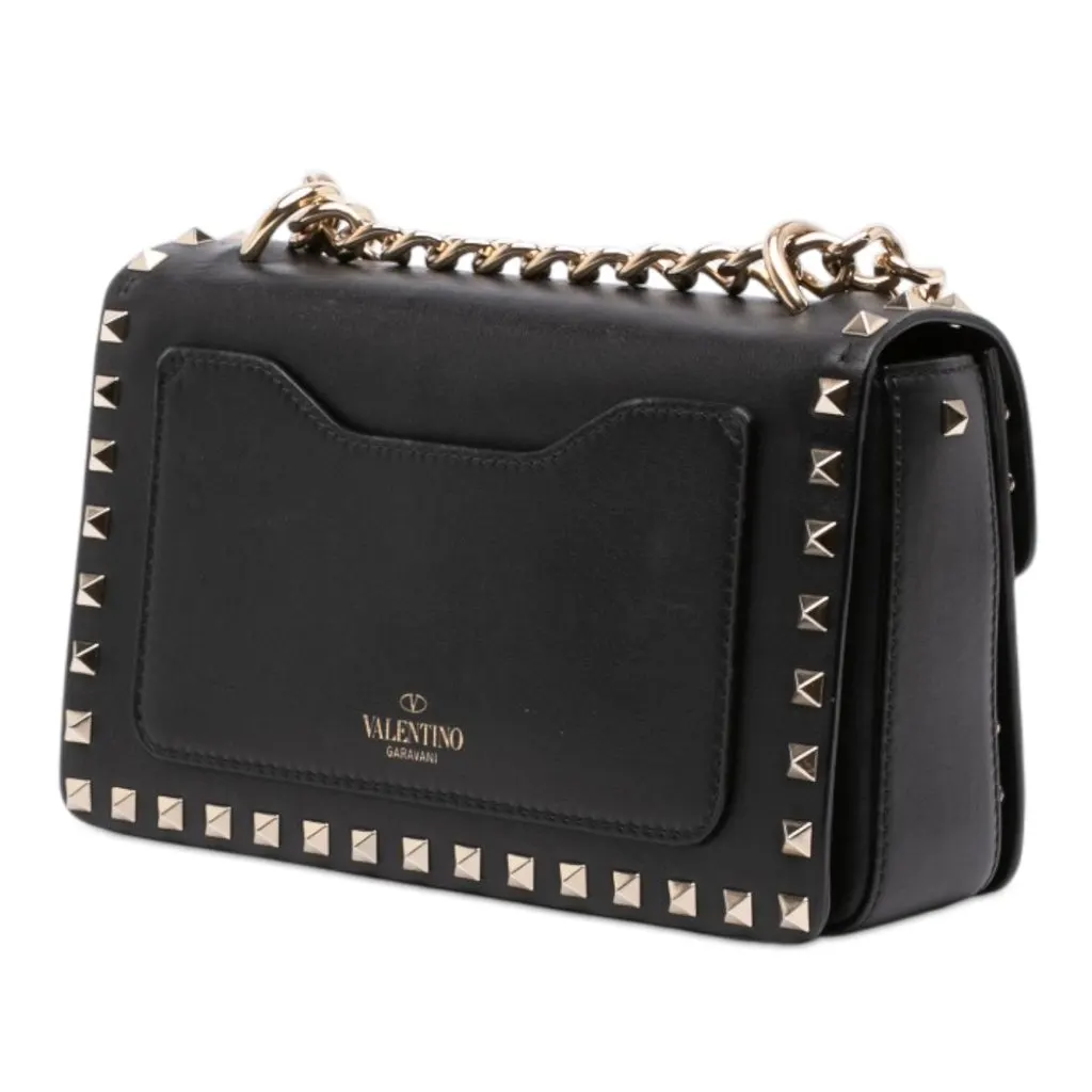 Valentino Small Leather Rockstud Flip Lock Chain Crossbody Black Leather Very good - Back View