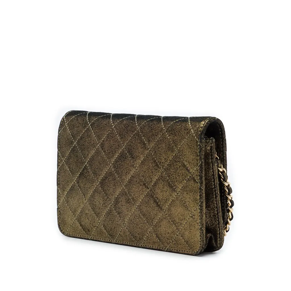 Chanel Quilted Iridescent Lambskin Tartan Button Wallet On Chain Gold Leather Very good - Back View