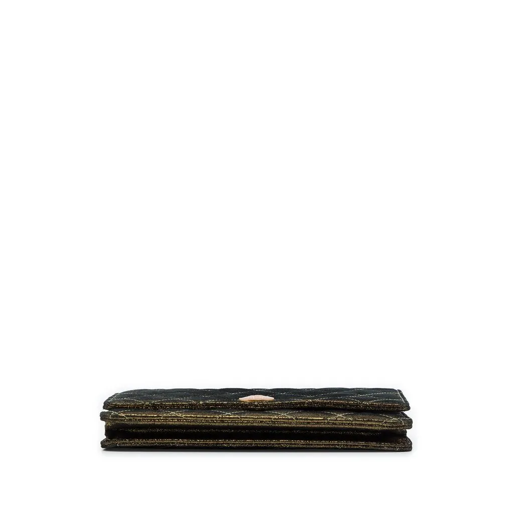 Chanel Quilted Iridescent Lambskin Tartan Button Wallet On Chain Gold Leather Very good - Inside View