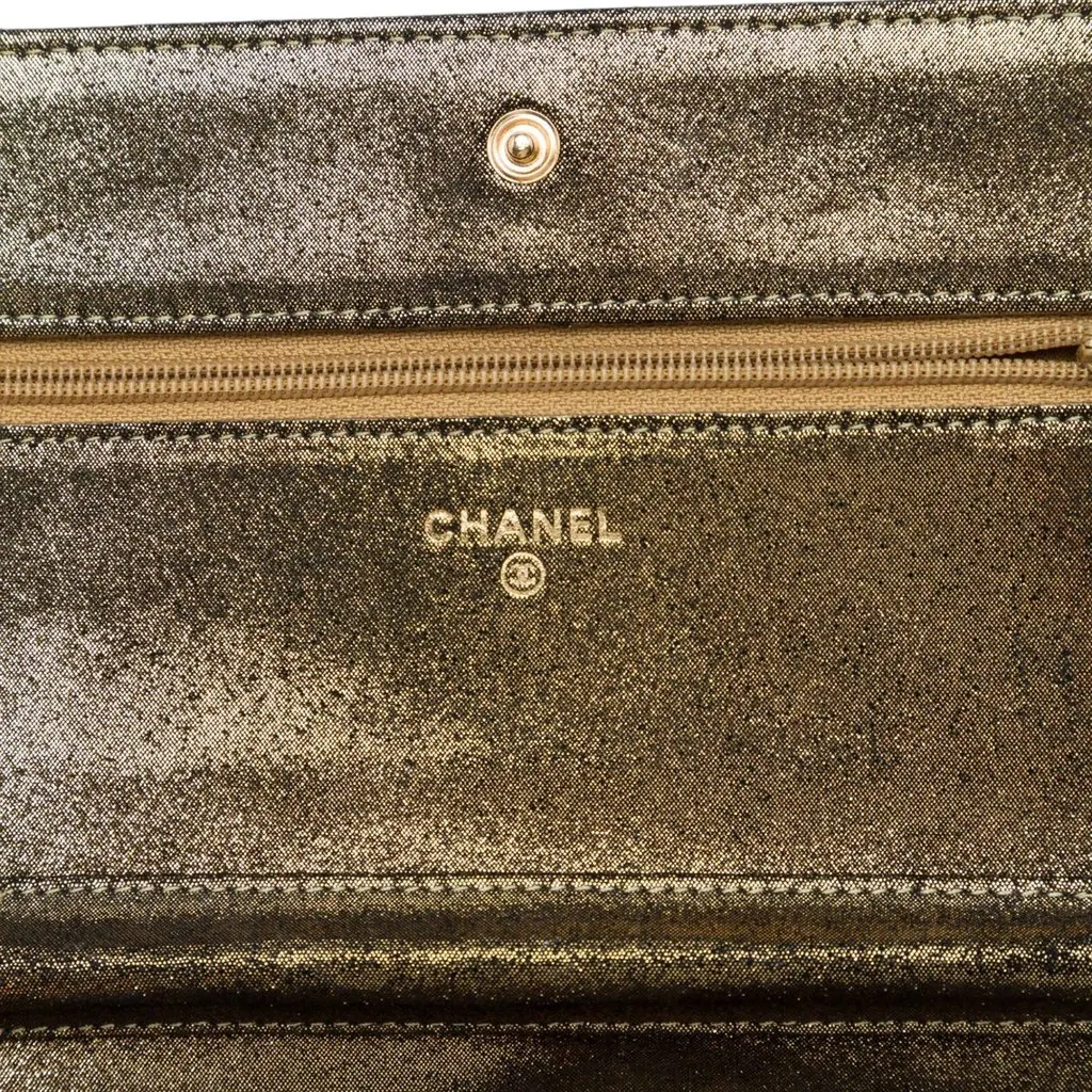 Chanel Quilted Iridescent Lambskin Tartan Button Wallet On Chain Gold Leather Very good - Box View