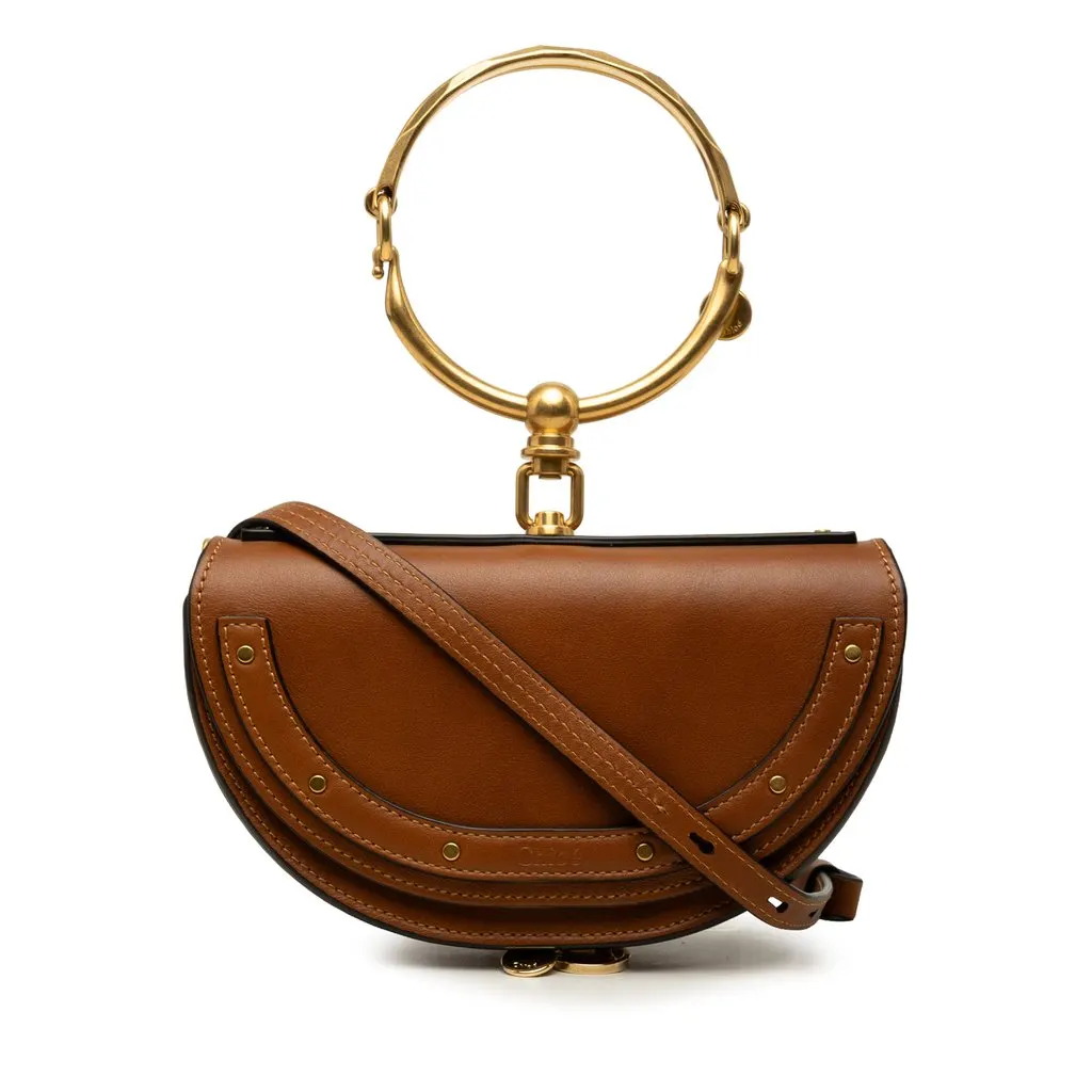 Chloé Mini Calfskin Nile Bracelet Satchel Brown Leather Very good - Front View