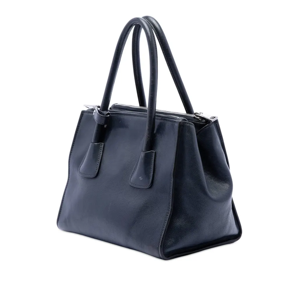 Prada Glace Calf Twin Pocket Double Handle Satchel Blue Leather Very good - Back View