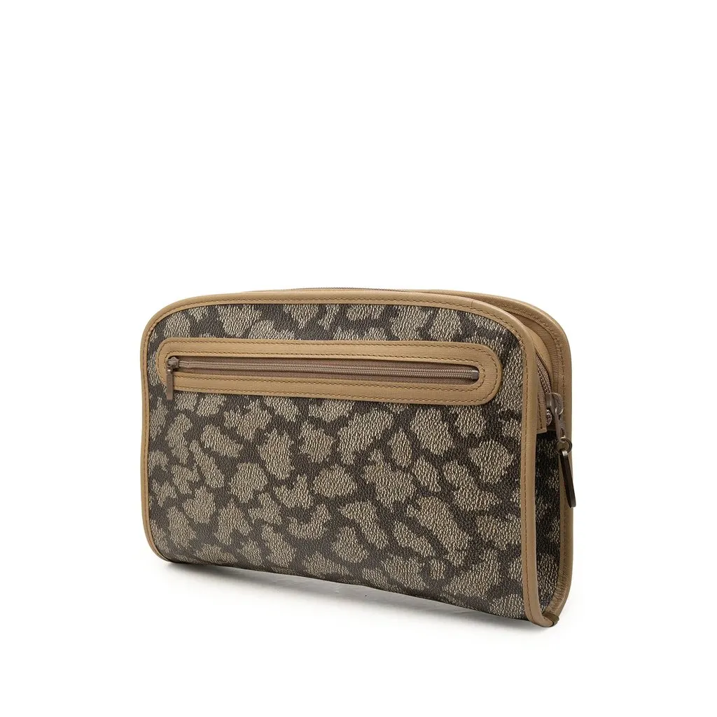 Saint Laurent Coated Canvas Giraffe Print Clutch Grey Canvas Very good - Back View