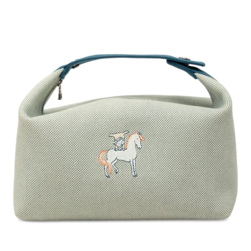Hermès Large Toile Bride A Brac Cabriole Case Blue Very good - Front View