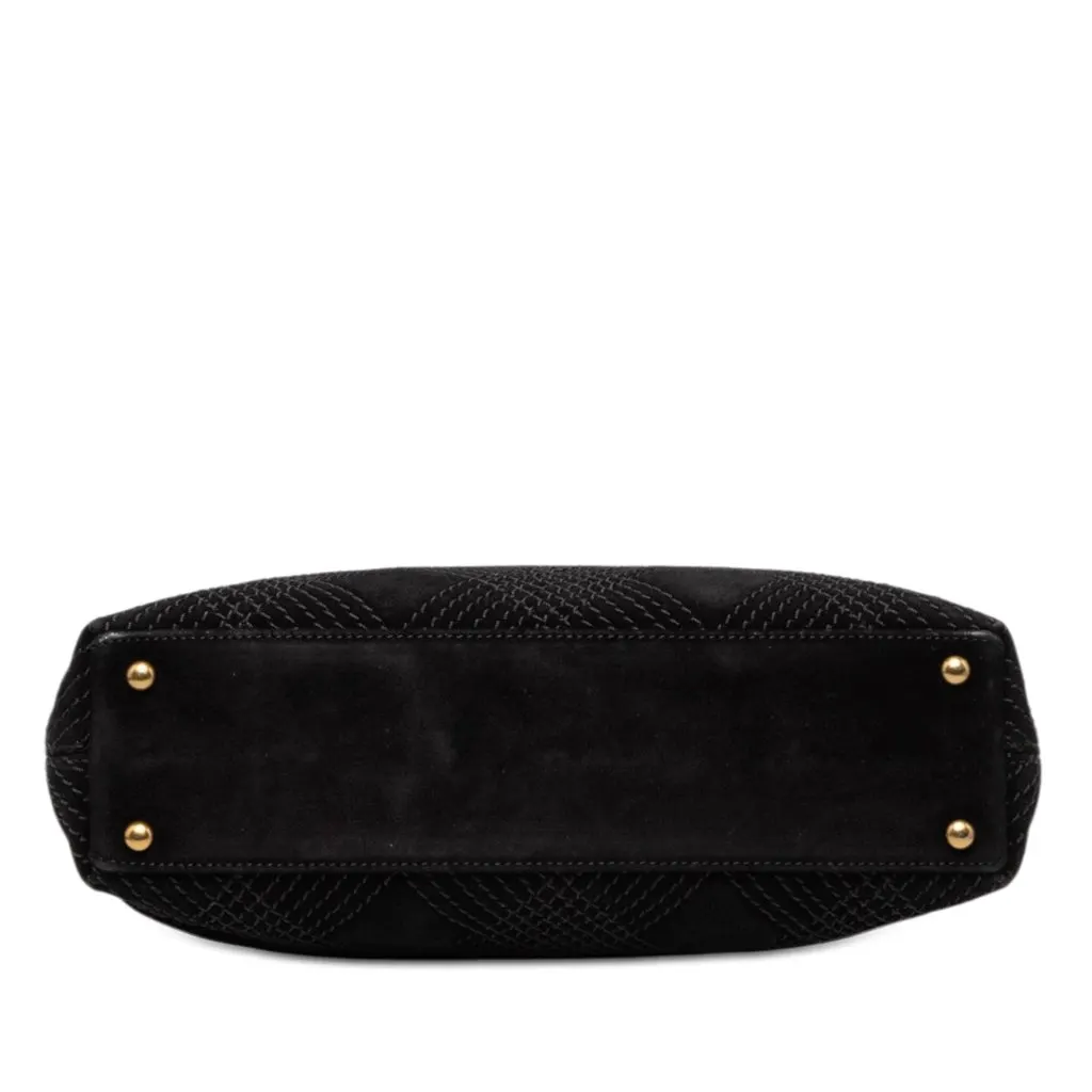 Chanel CC Stitched Suede Tote Black Leather Very good - Inside View