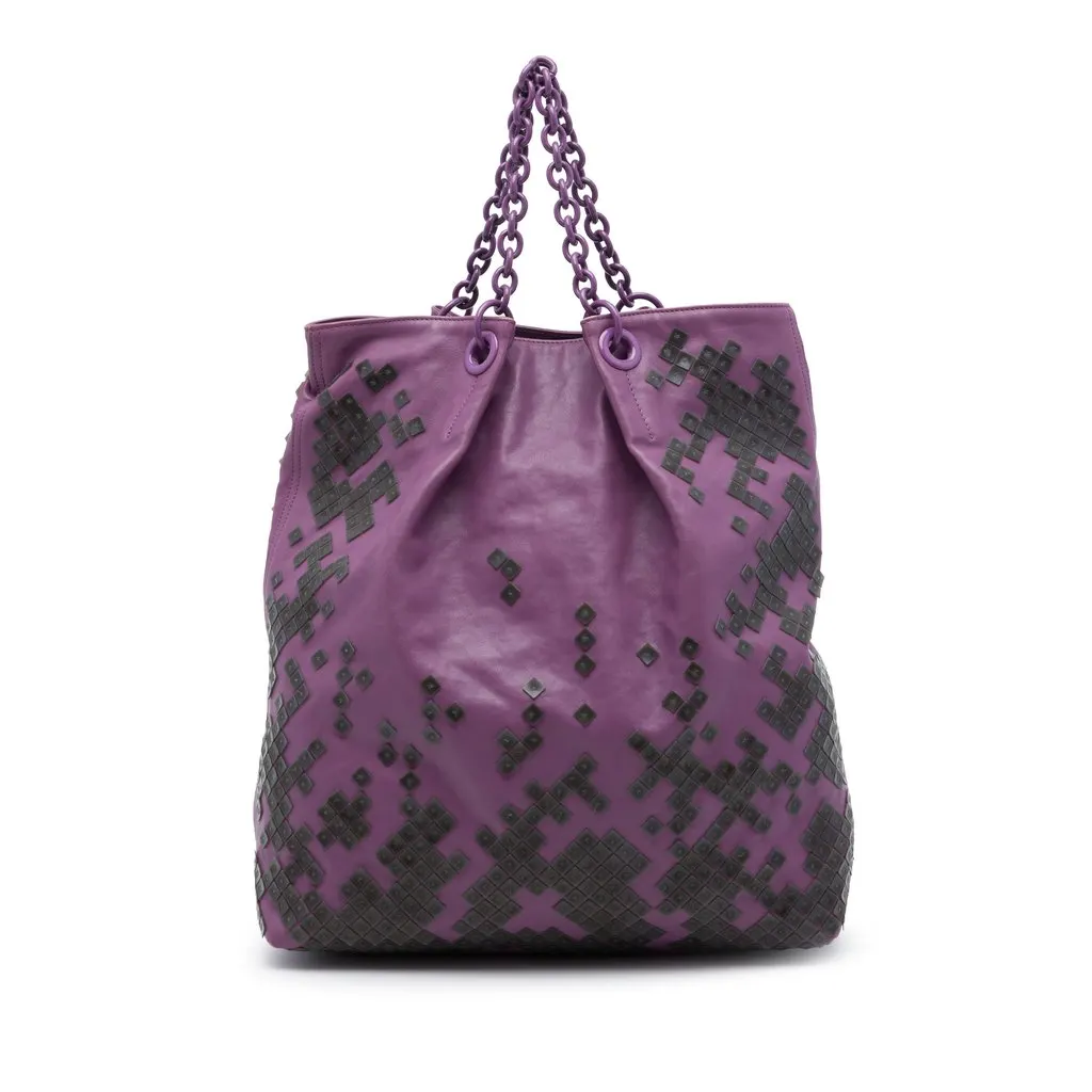 Bottega Veneta Vitello Mosaico Laque Tote Purple Leather Very good - Front View