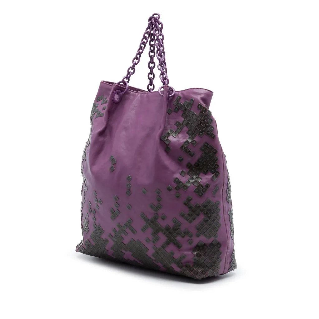 Bottega Veneta Vitello Mosaico Laque Tote Purple Leather Very good - Back View