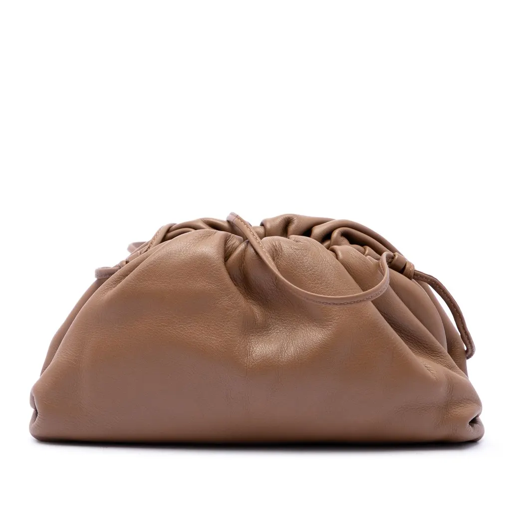 Bottega Veneta Lambskin The Mini Pouch Crossbody Brown Leather Good - Front View