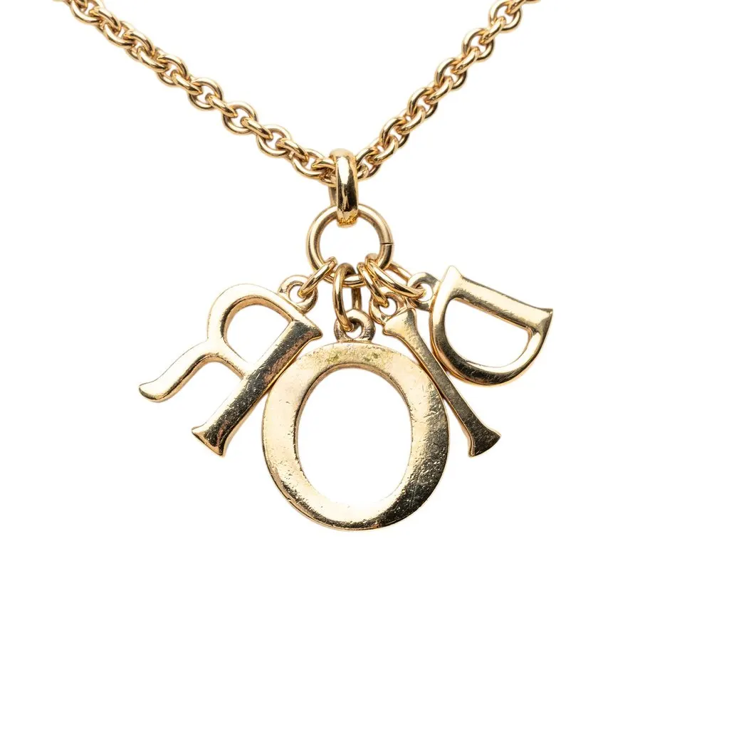 Dior Gold Plated Strass Logo Pendant Necklace Gold Metal Very good - Inside View