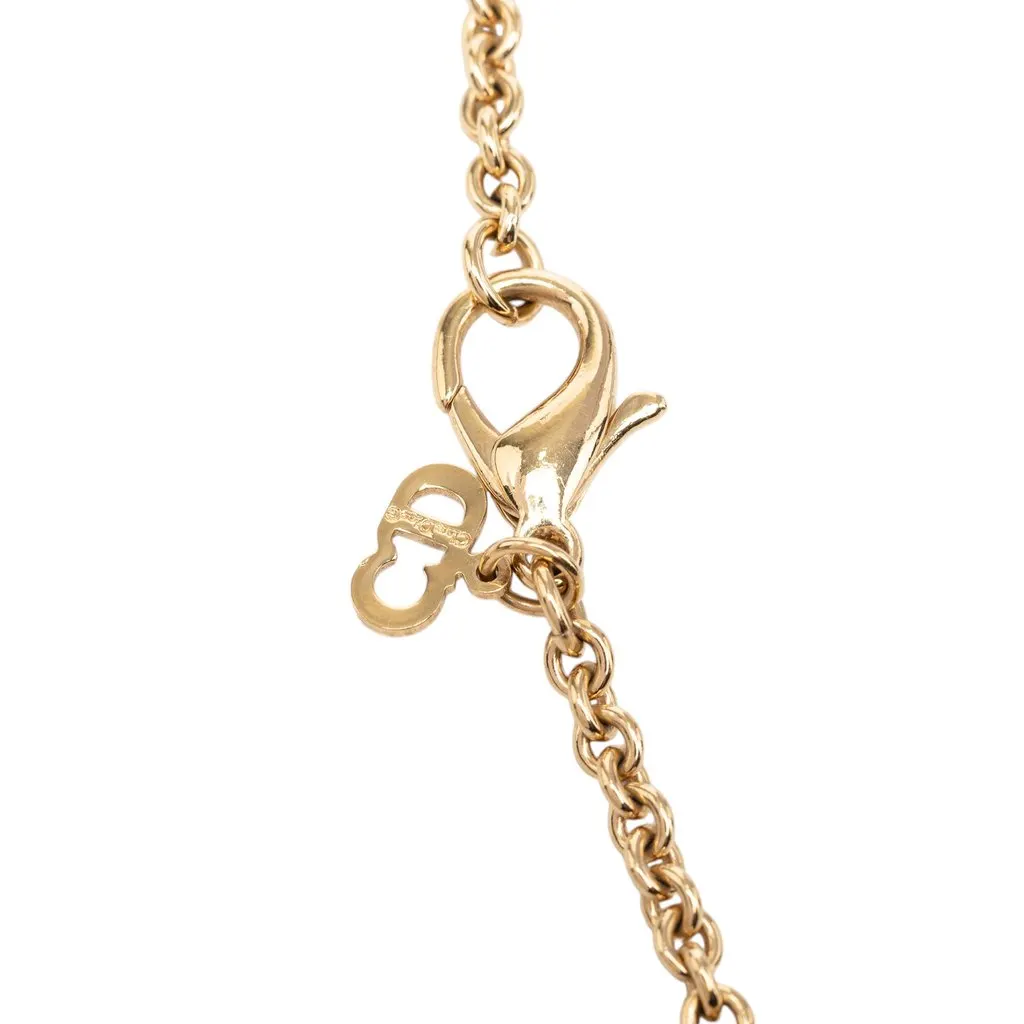Dior Gold Plated Strass Logo Pendant Necklace Gold Metal Very good - Model View