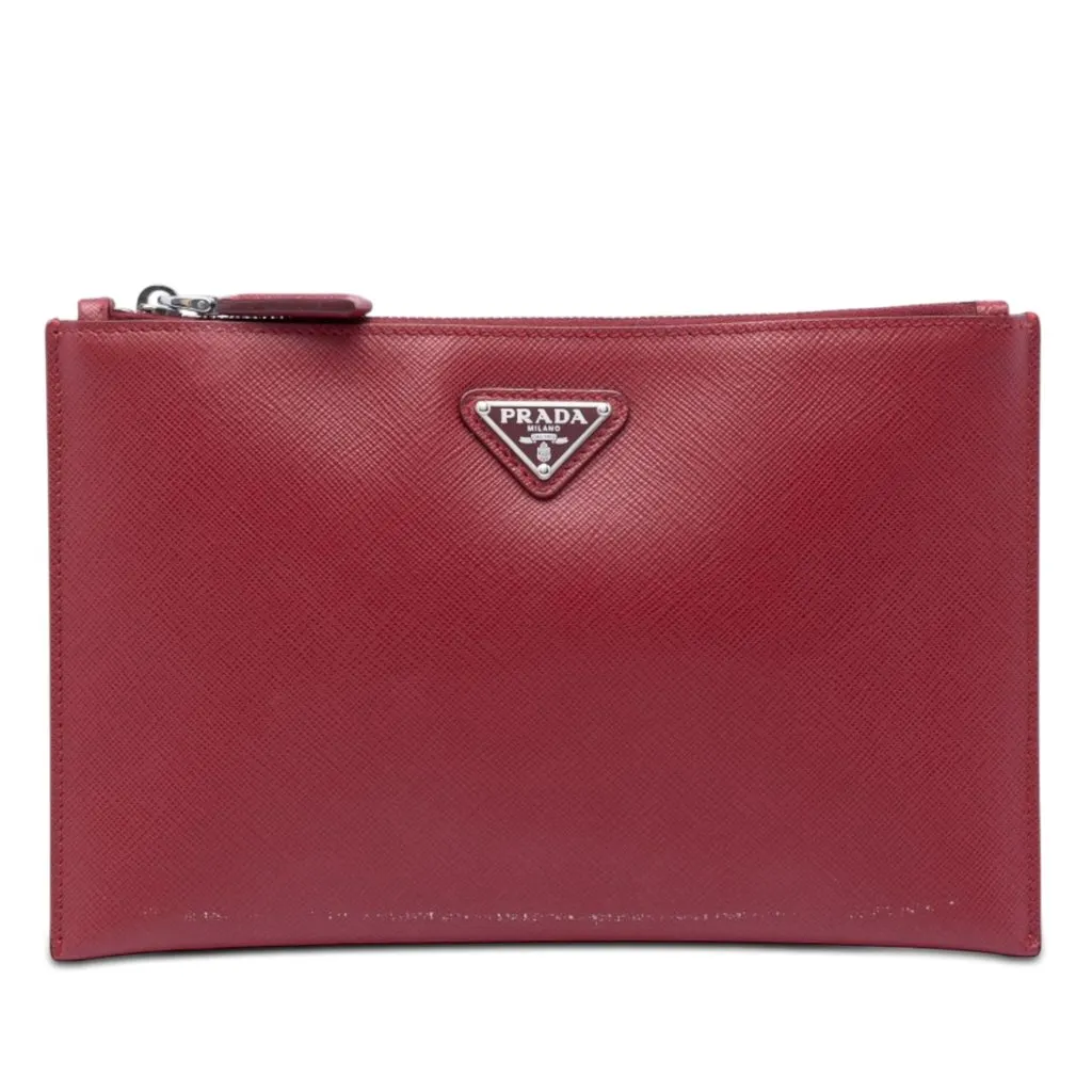 Prada Saffiano Clutch Red Leather Very good - Front View