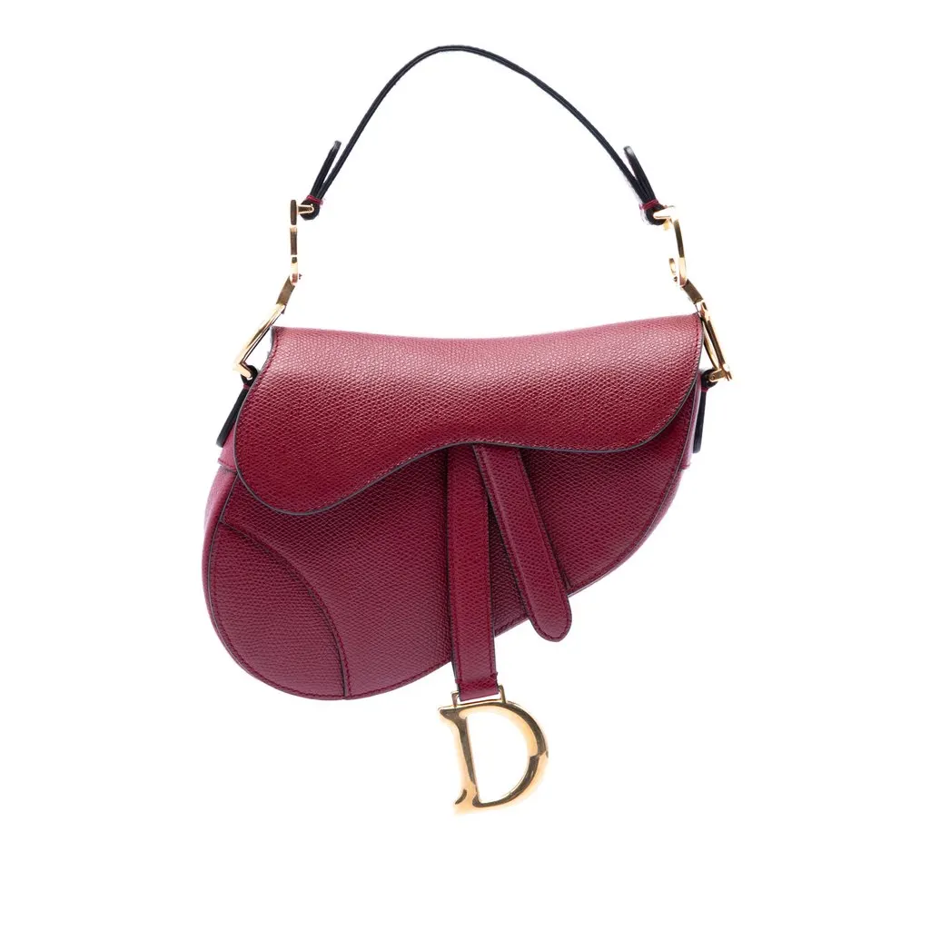 Dior Mini Grained Calfskin Saddle Bag Red Leather Very good - Front View