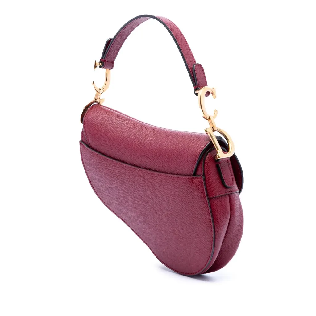 Dior Mini Grained Calfskin Saddle Bag Red Leather Very good - Back View