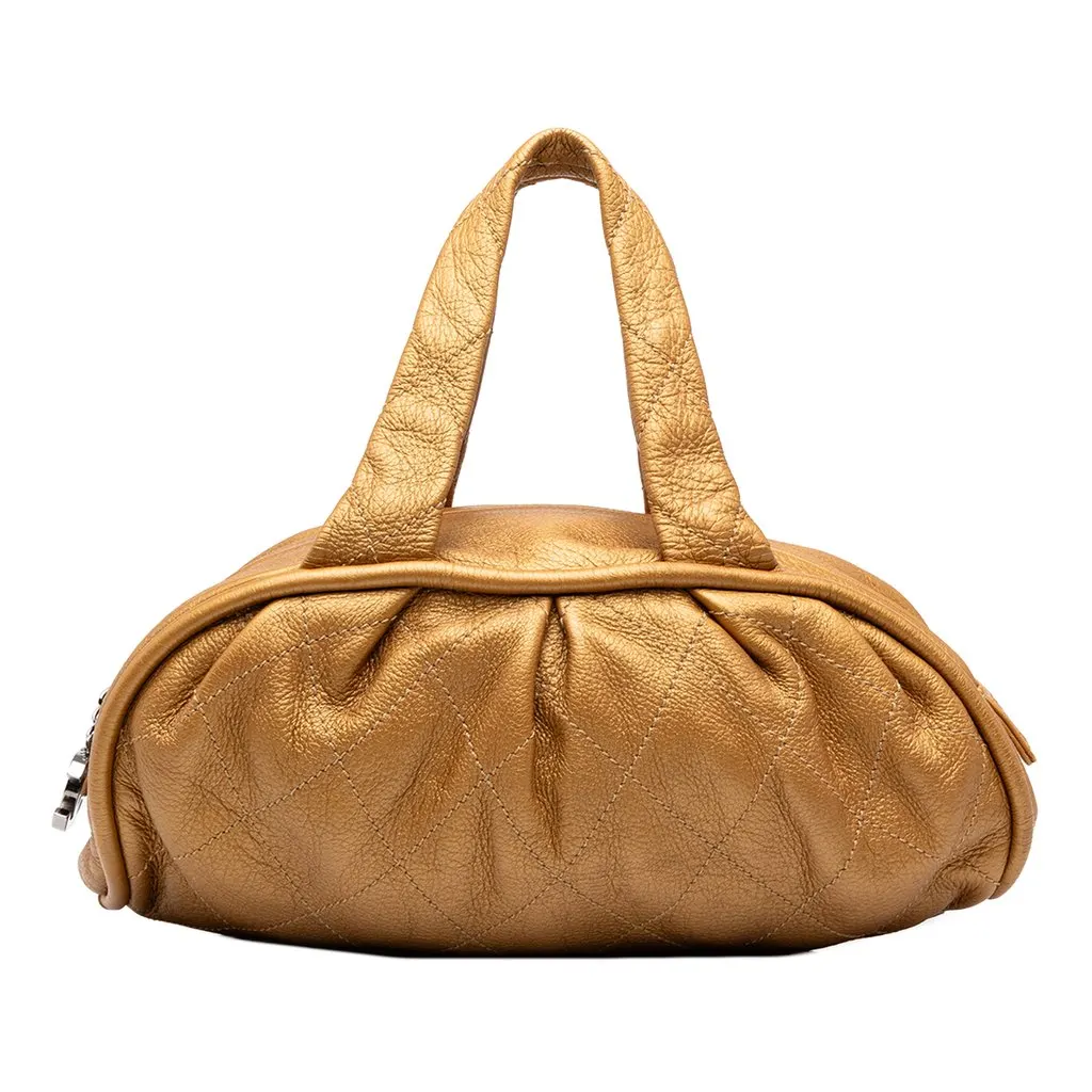 Chanel Small Quilted Metallic Calfskin Le Marais Bowler Bag Gold Leather Very good - Front View