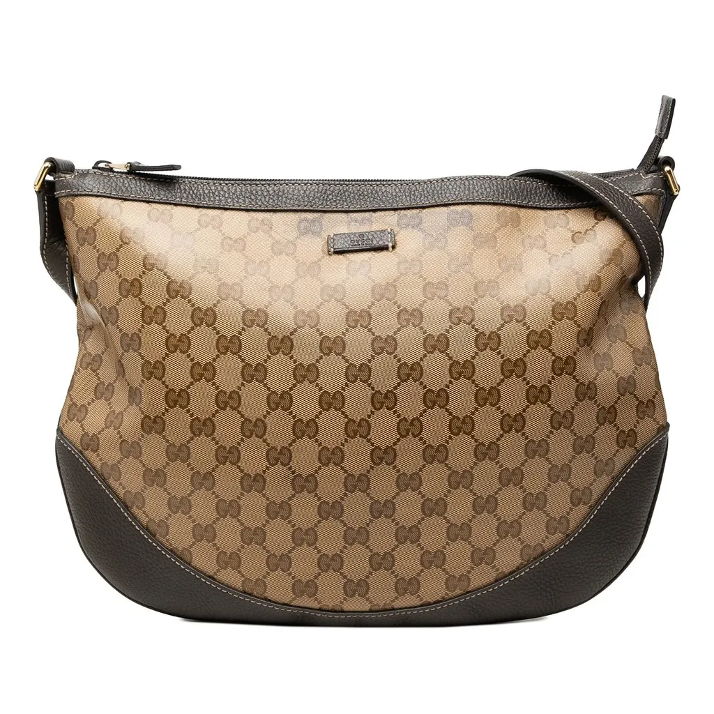 Gucci Large GG Crystal Half Moon Crossbody Beige Canvas Very good - Front View