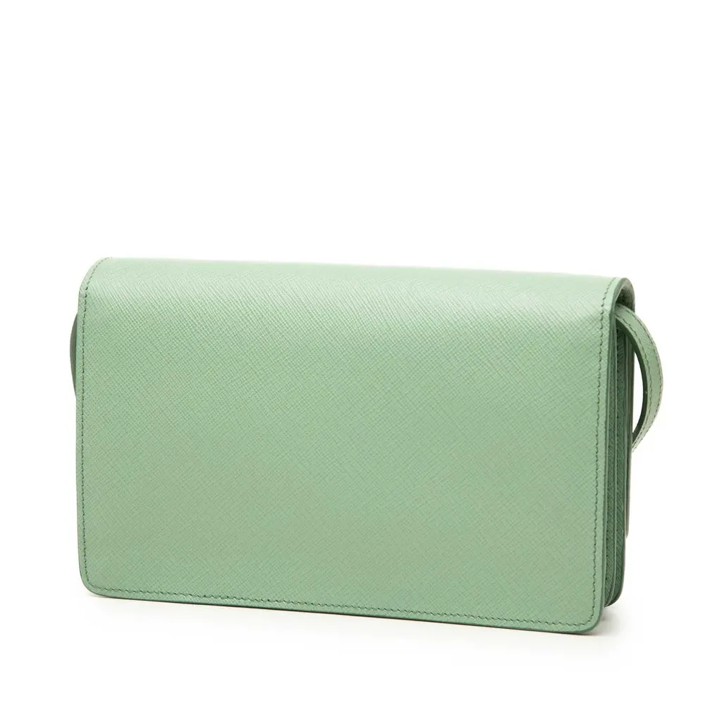 Prada Saffiano Wallet on Strap Green Leather Very good - Back View