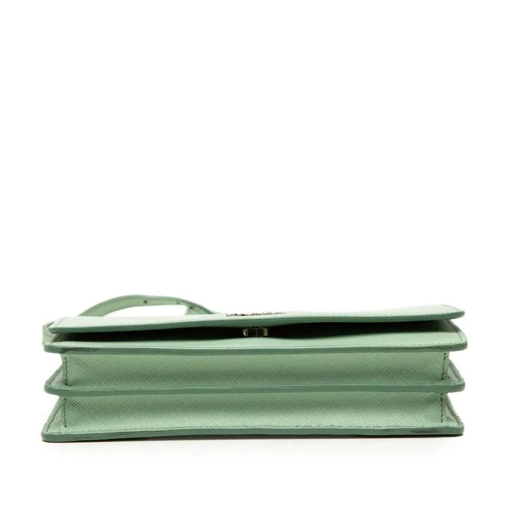 Prada Saffiano Wallet on Strap Green Leather Very good - Inside View