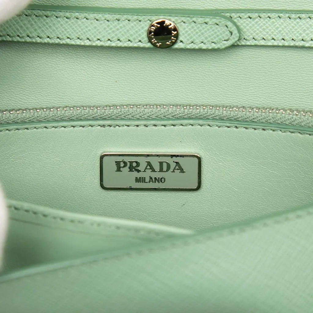 Prada Saffiano Wallet on Strap Green Leather Very good - Box View