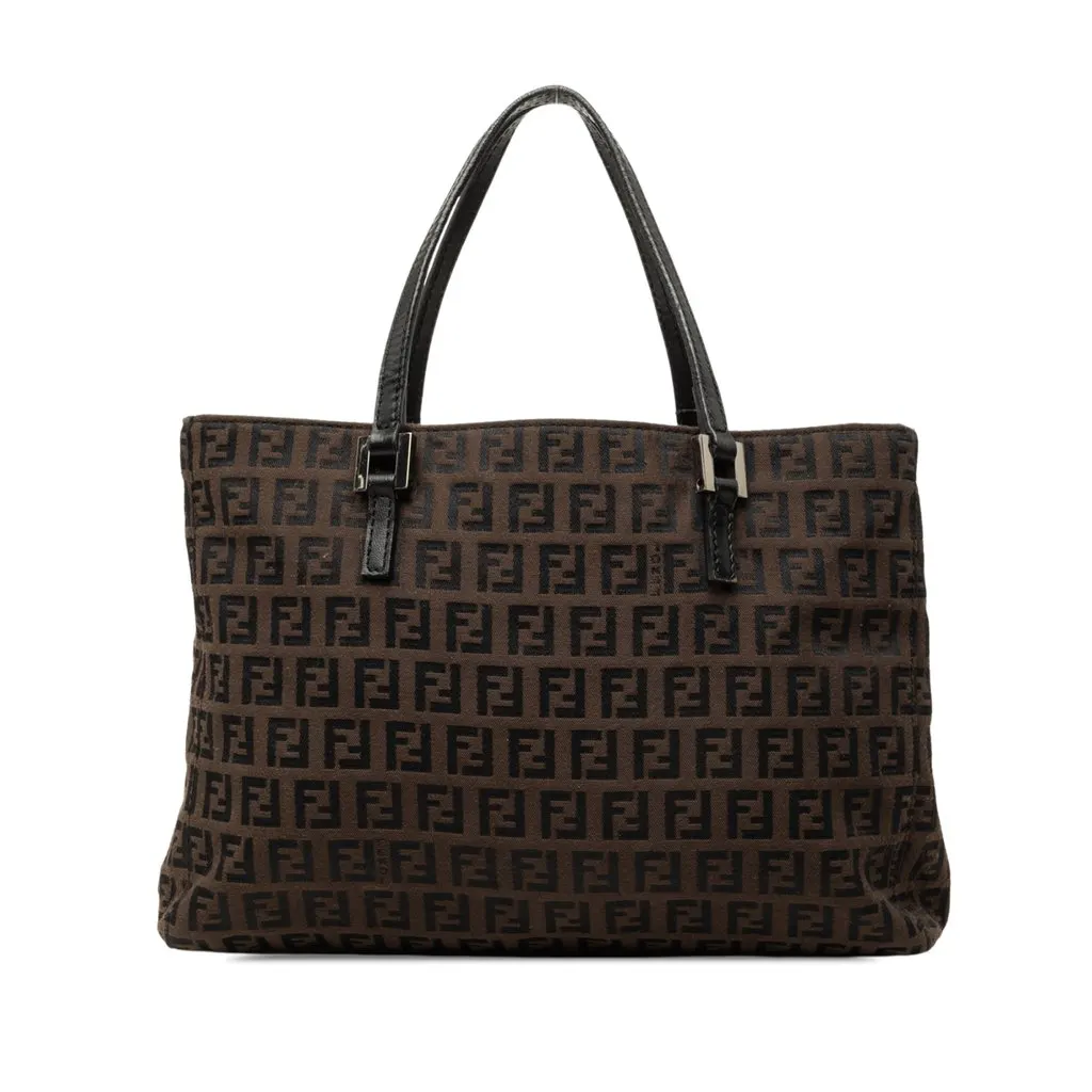 Fendi Zucchino Canvas Handbag Brown Canvas Good - Front View
