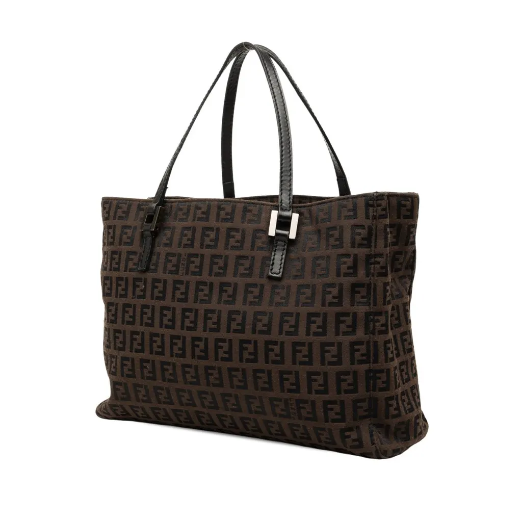 Fendi Zucchino Canvas Handbag Brown Canvas Good - Back View