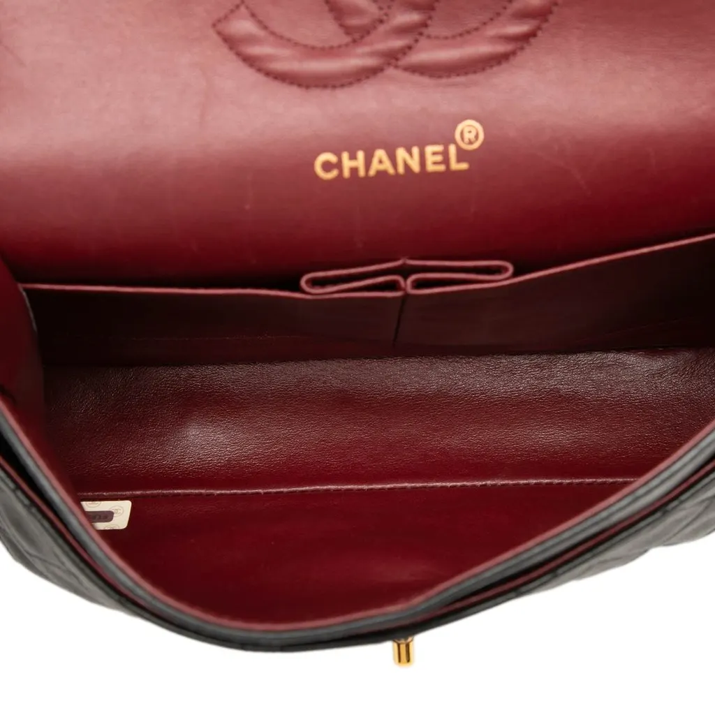 Chanel Medium Classic Lambskin Double Flap Black Leather Good - Model View