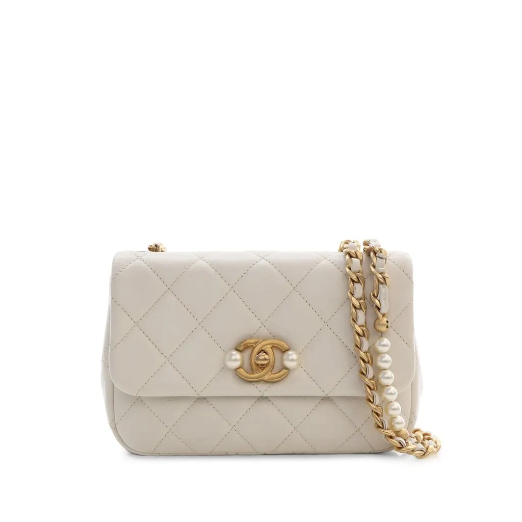 Chanel Mini Quilted Glazed Calfskin Pearl Side Flap