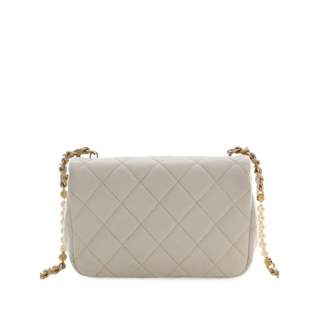 Chanel Mini Quilted Glazed Calfskin Pearl Side Flap White Leather Very good - Back View