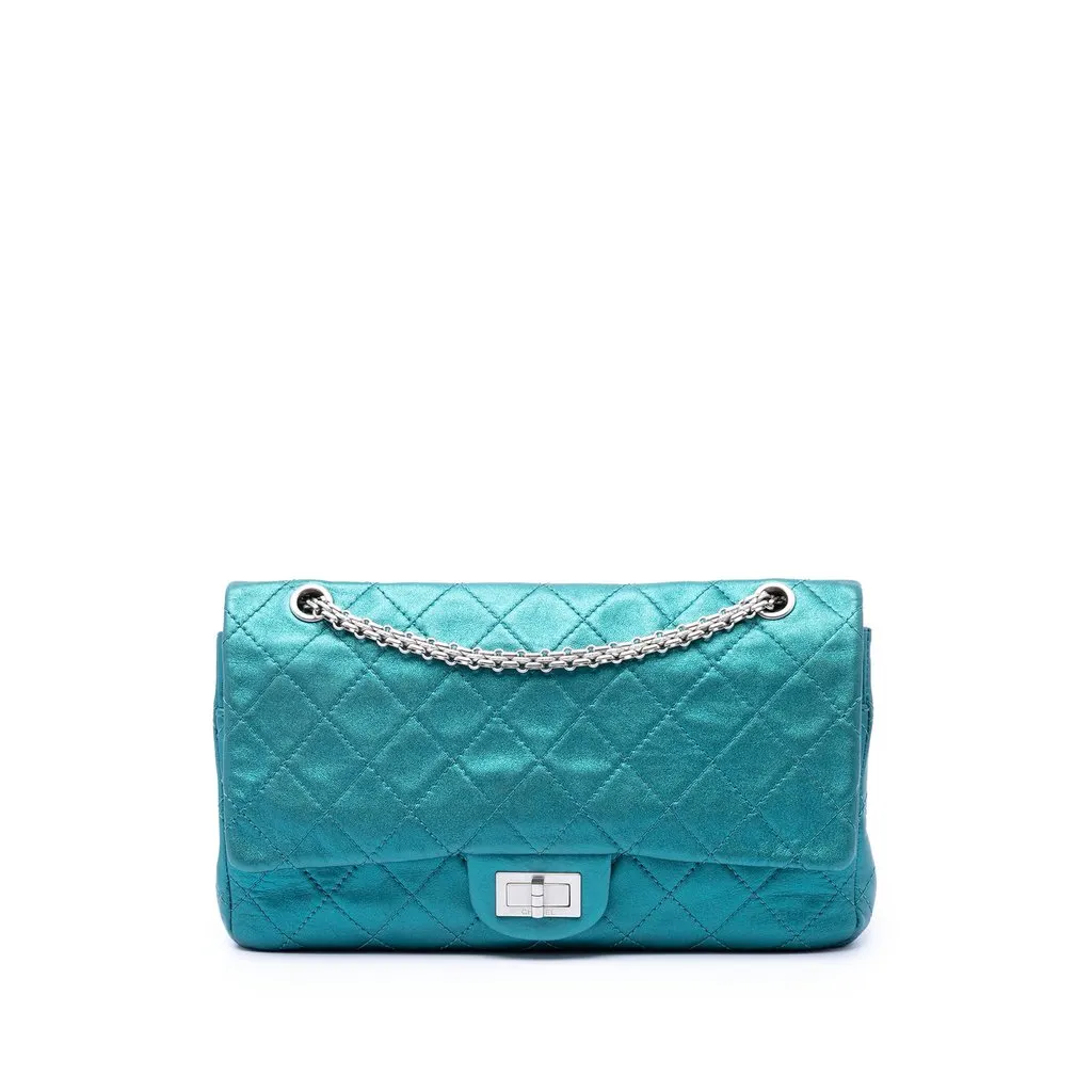 Chanel Quilted Metallic Lambskin Reissue 2.55 Double Flap 227 Blue Leather Very good - Front View