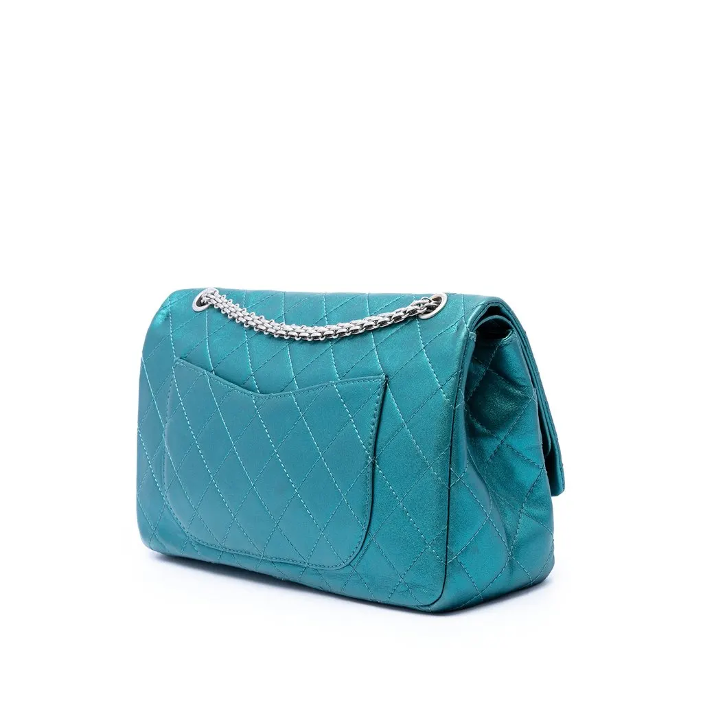 Chanel Quilted Metallic Lambskin Reissue 2.55 Double Flap 227 Blue Leather Very good - Back View