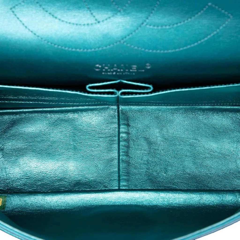 Chanel Quilted Metallic Lambskin Reissue 2.55 Double Flap 227 Blue Leather Very good - Model View