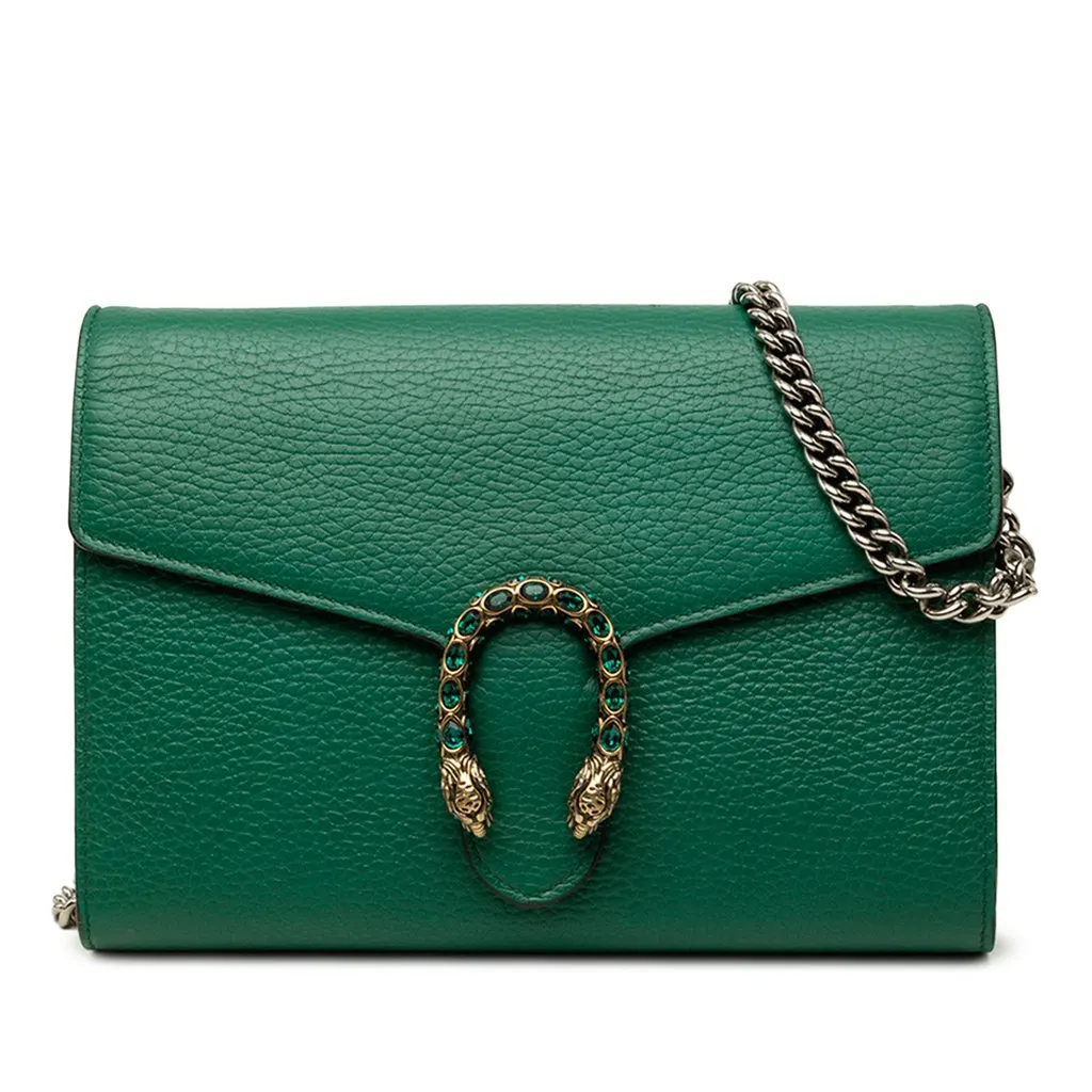 Gucci Calfskin Dionysus Wallet on Chain Green Leather Very good - Front View