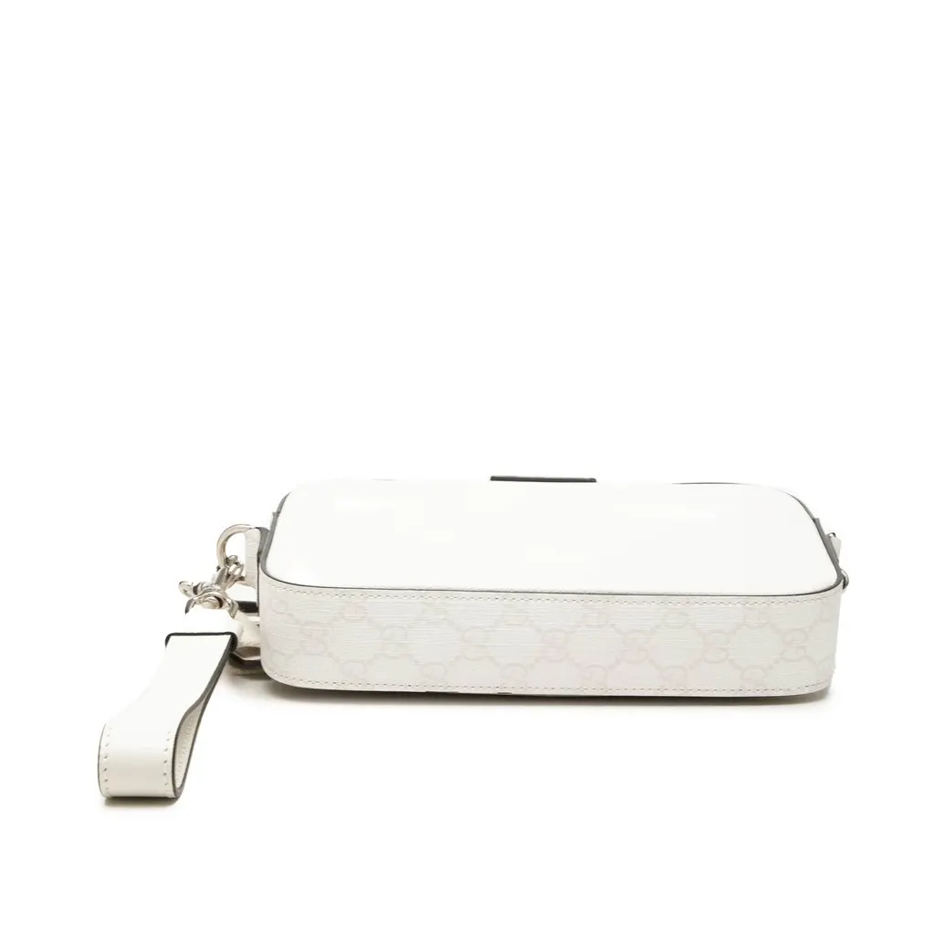 Gucci GG Supreme Trimmed Calfskin Crossbody White Leather Very good - Inside View
