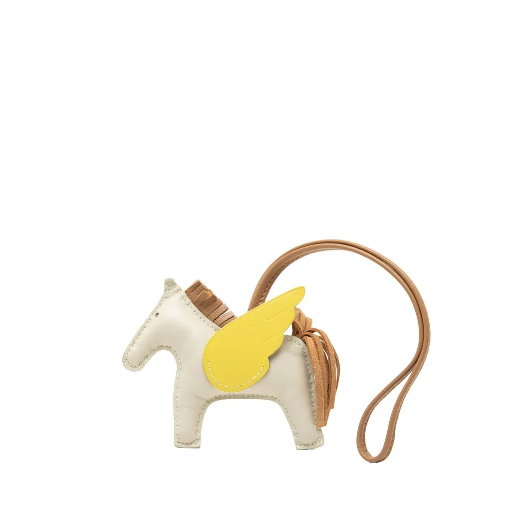 Hermès Milo Lambskin and Swift Grigri Rodeo Pegase Bag Charm PM White Leather Very good - Back View