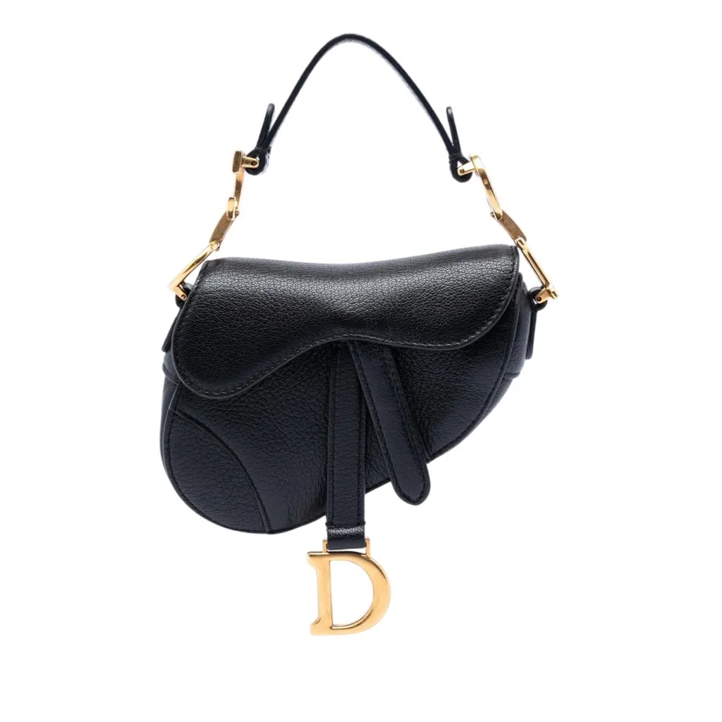 Dior Micro Goatskin Saddle Bag Black Leather Very good - Front View