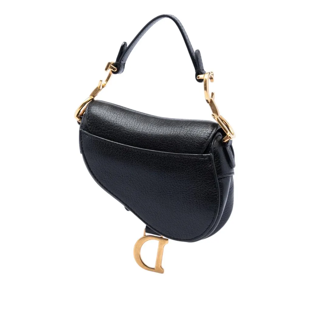 Dior Micro Goatskin Saddle Bag Black Leather Very good - Back View