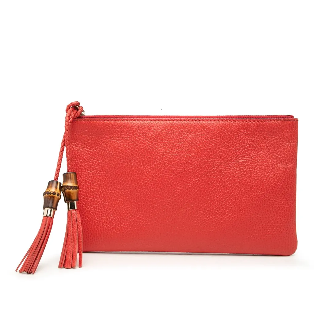 Gucci Calfskin Bamboo Clutch Red Leather Very good - Front View