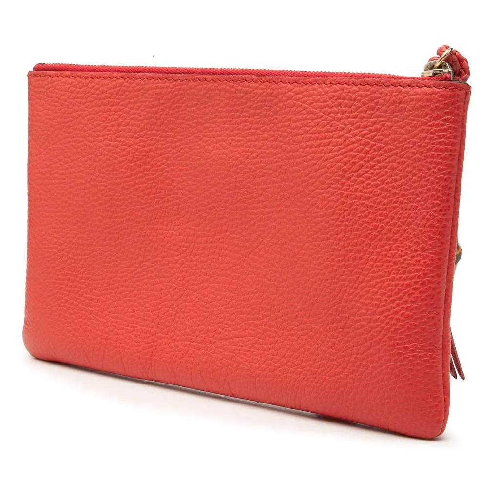 Gucci Calfskin Bamboo Clutch Red Leather Very good - Back View