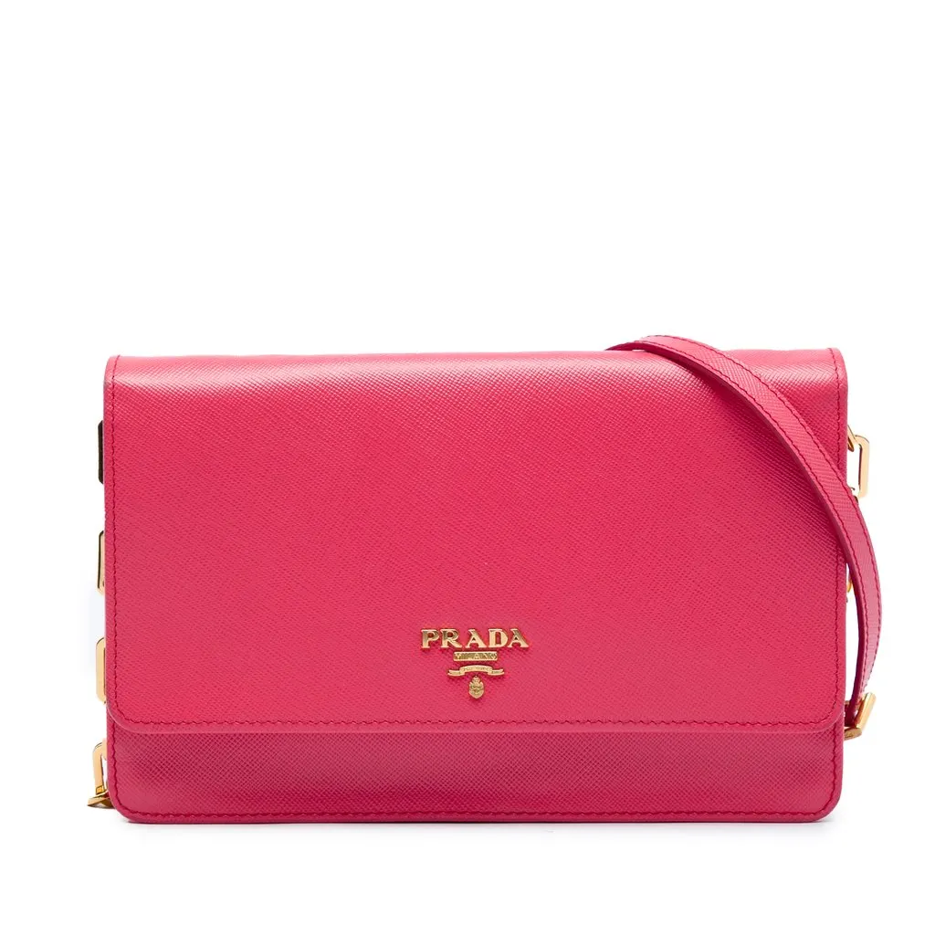 Prada Saffiano Wallet on Chain Pink Leather Very good - Front View