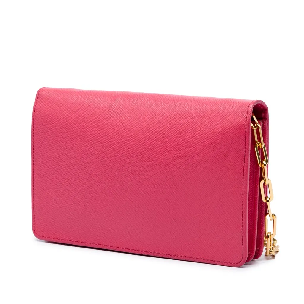 Prada Saffiano Wallet on Chain Pink Leather Very good - Back View