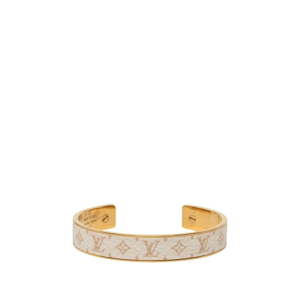 Louis Vuitton Gold Tone Monogram Jonc Cuff Bracelet White Very good - Front View