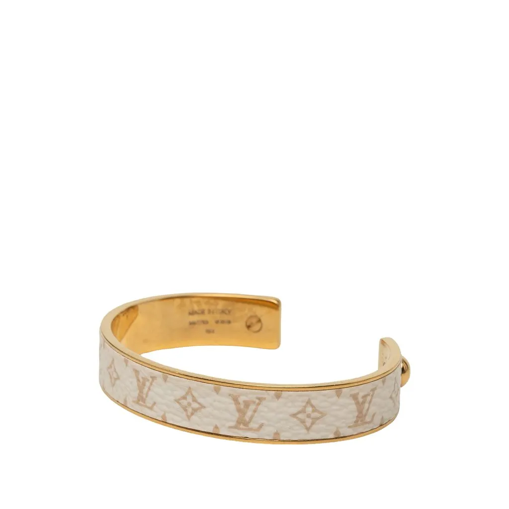 Louis Vuitton Gold Tone Monogram Jonc Cuff Bracelet White Very good - Back View