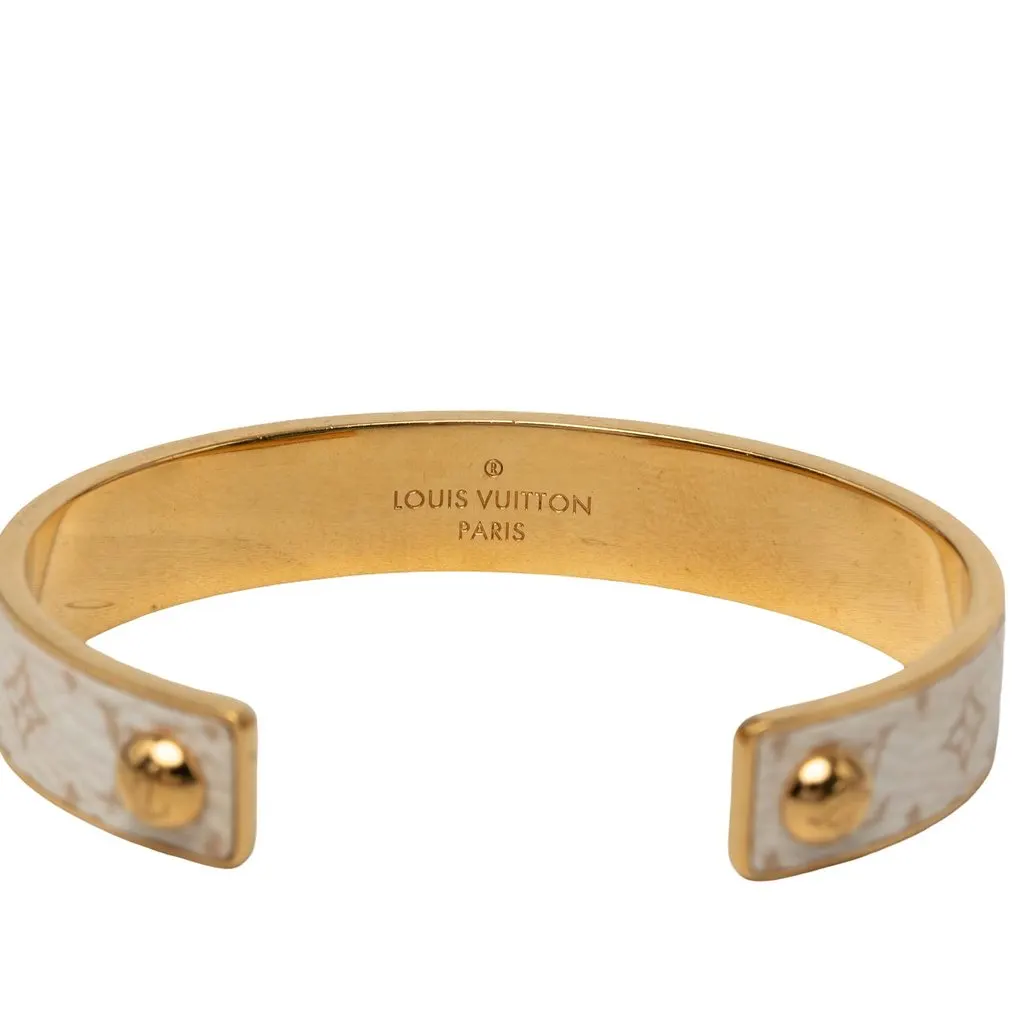 Louis Vuitton Gold Tone Monogram Jonc Cuff Bracelet White Very good - Model View